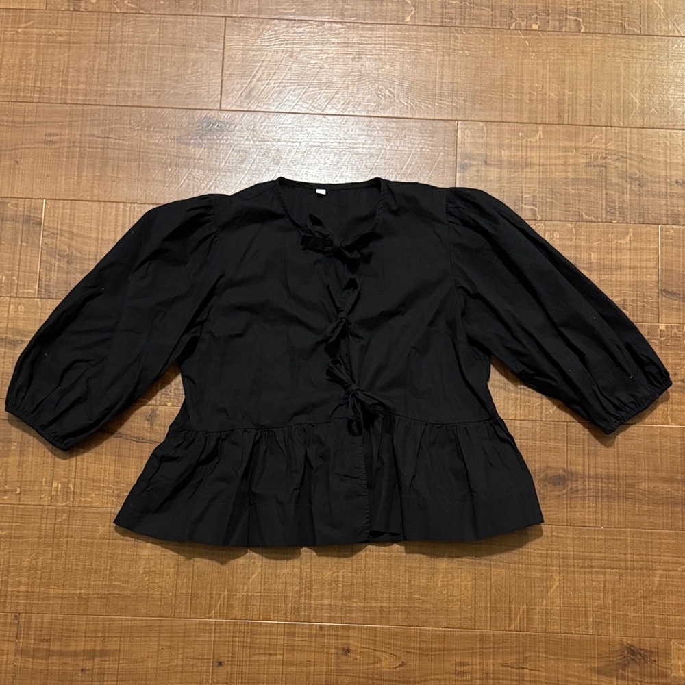 Elegant Black Women's Peplum Top with Tie Closures